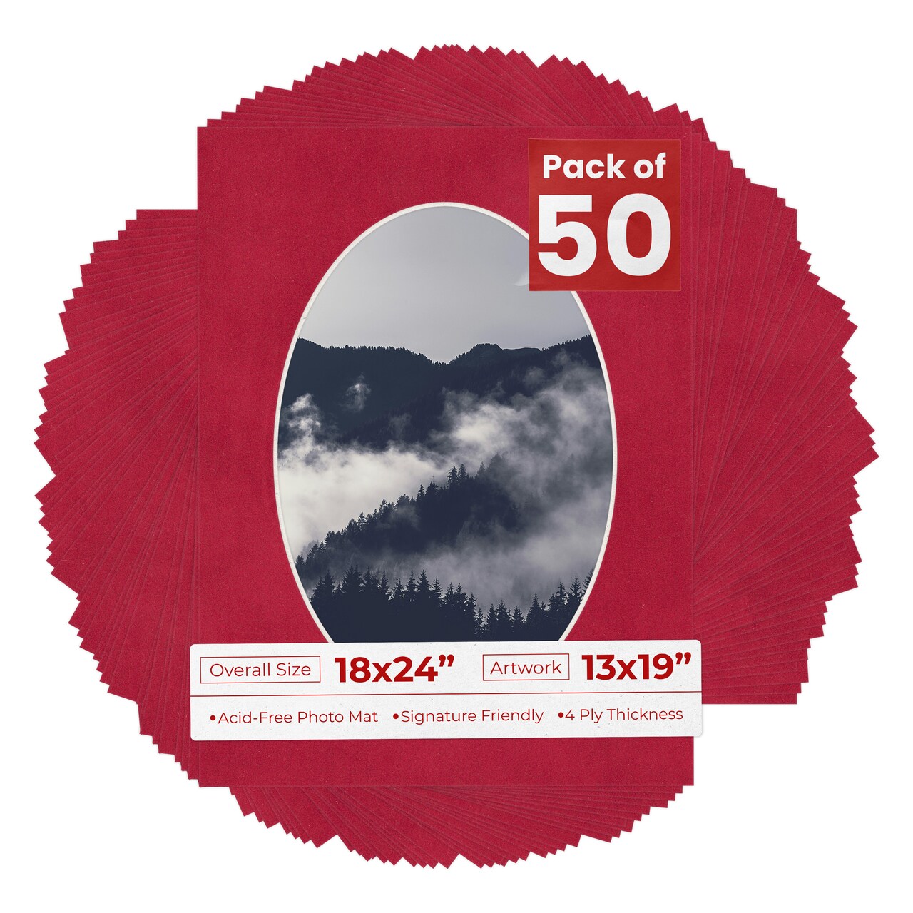 Red Suede Mat Board for 18x24 Frames - Oval Opening for 13x19 Photos